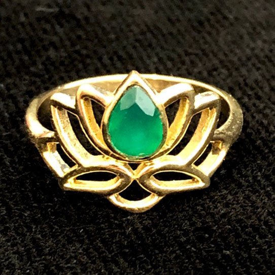 Green Crystal Lotus Ring - Brass - Tree Spirit Wellness