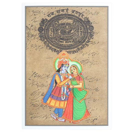 Greeting Card - Rajasthani Miniature Painting - Radha Govinda Standing - 5"x7" - Tree Spirit Wellness