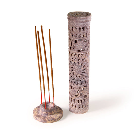 Incense Burner - Soapstone Tower Flowers Jali - Tree Spirit Wellness