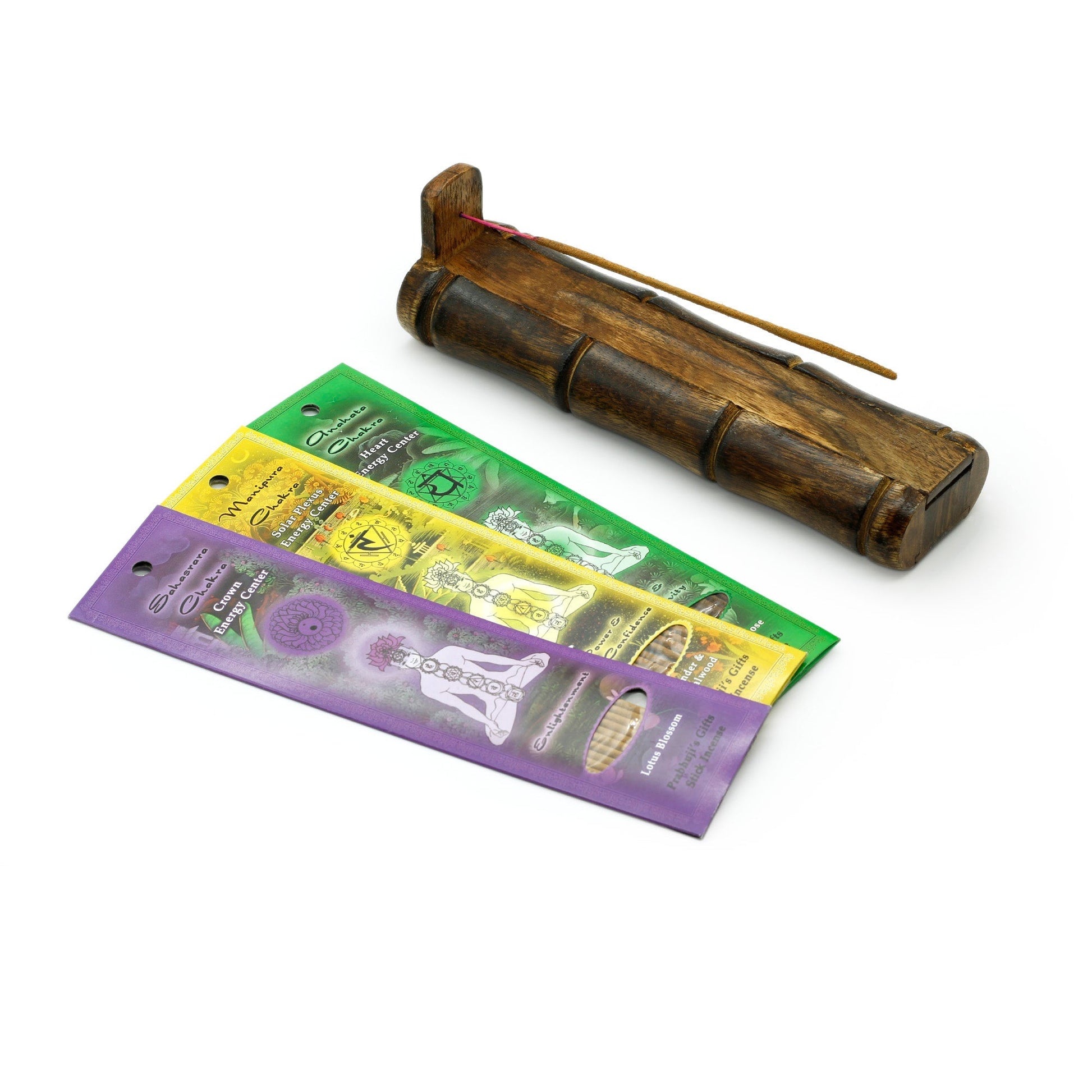 Incense Gift Set - Bamboo Burner + 3 Chakra Incense Sticks Packs & Love Greeting - Lost in Love - Tree Spirit Wellness