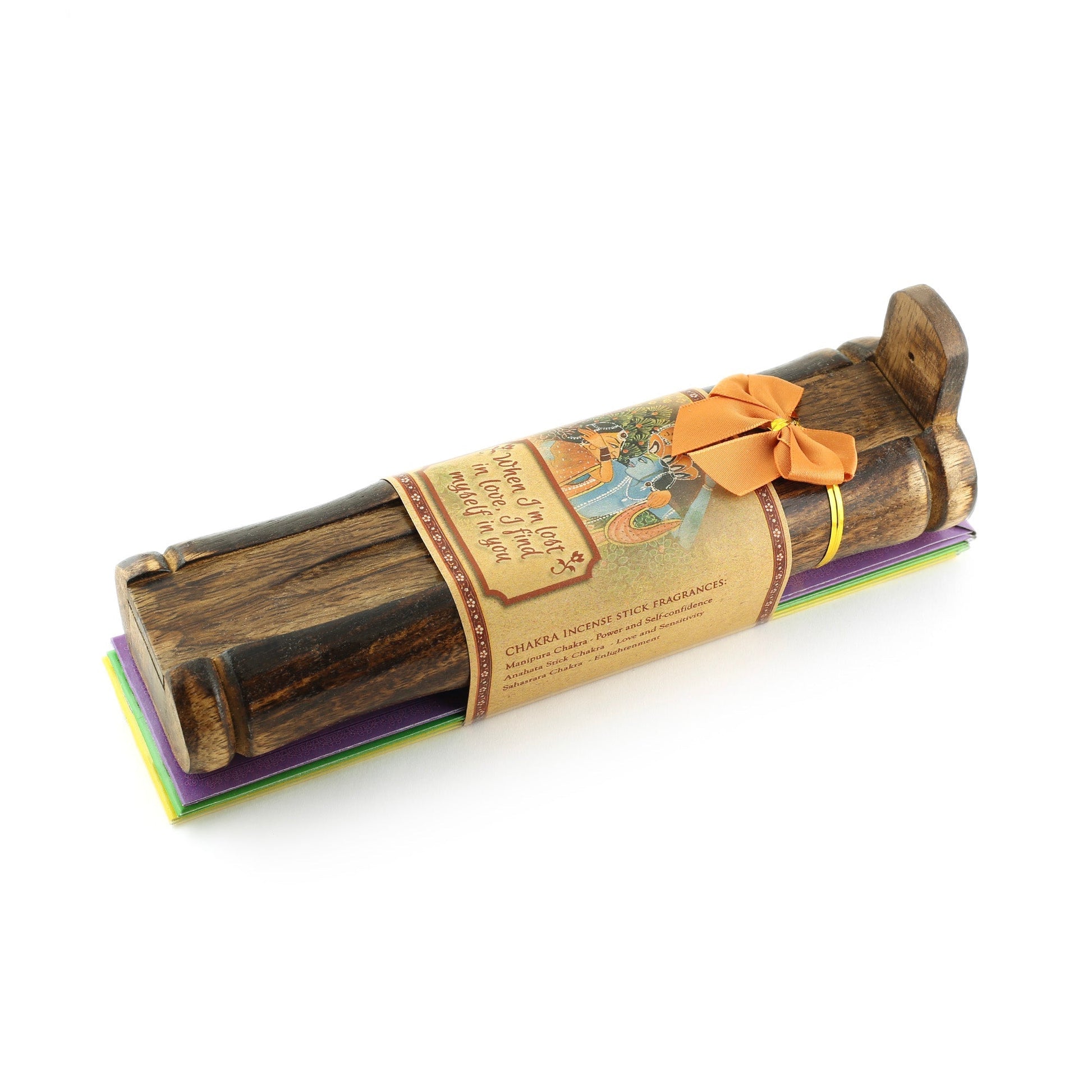 Incense Gift Set - Bamboo Burner + 3 Chakra Incense Sticks Packs & Love Greeting - Lost in Love - Tree Spirit Wellness