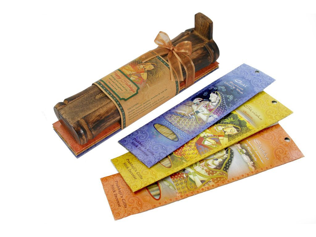 Incense Gift Set - Bamboo Burner + 3 Meditation Incense Sticks Packs and Holiday Greeting - Happy Holidays - Tree Spirit Wellness