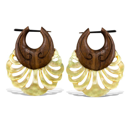 Last Pair! Shell Hoops - Wood - Tree Spirit Wellness