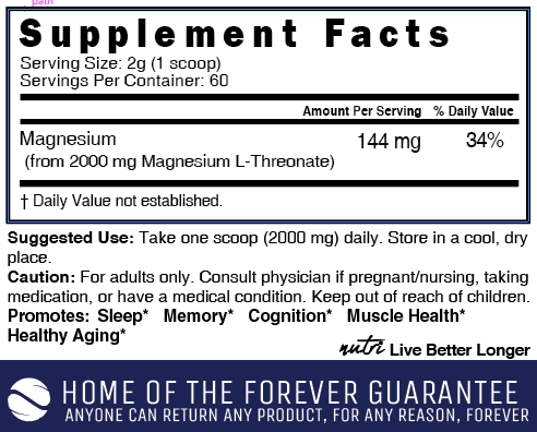 Magnesium L-Threonate 2000mg Unflavored Powder 120g - Tree Spirit Wellness
