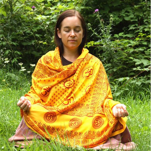 Yoga Meditation Shawl - Mantra Om - Yellow - Wholesale and Retail