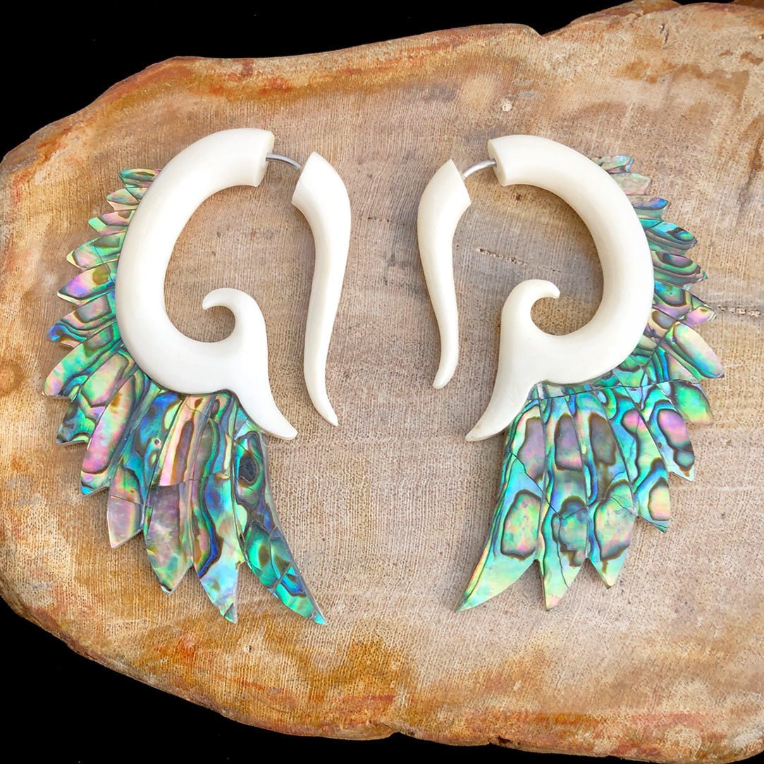 Nava Wings - Bone with Abalone - Tree Spirit Wellness