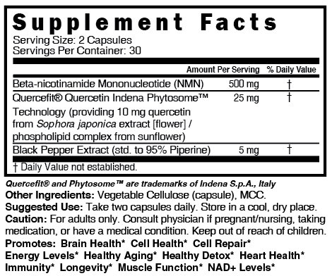 NMN+ 500 mg (NMN + Quercetin & Piperine) EXTRA Strength 60 ct. - Tree Spirit Wellness