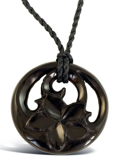 Plumeria Circle Pendant - Horn - Tree Spirit Wellness
