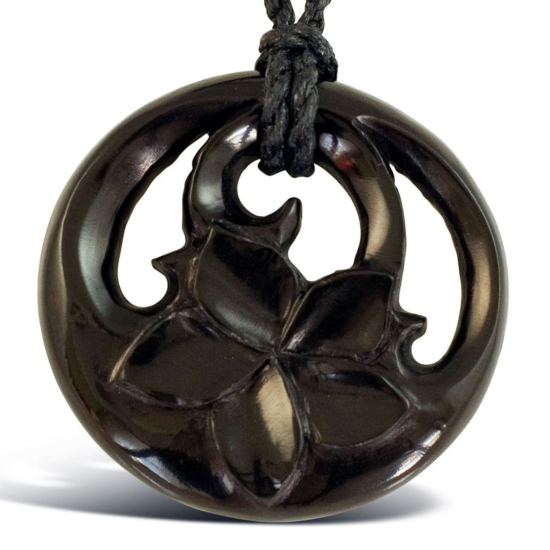 Plumeria Circle Pendant - Horn - Tree Spirit Wellness