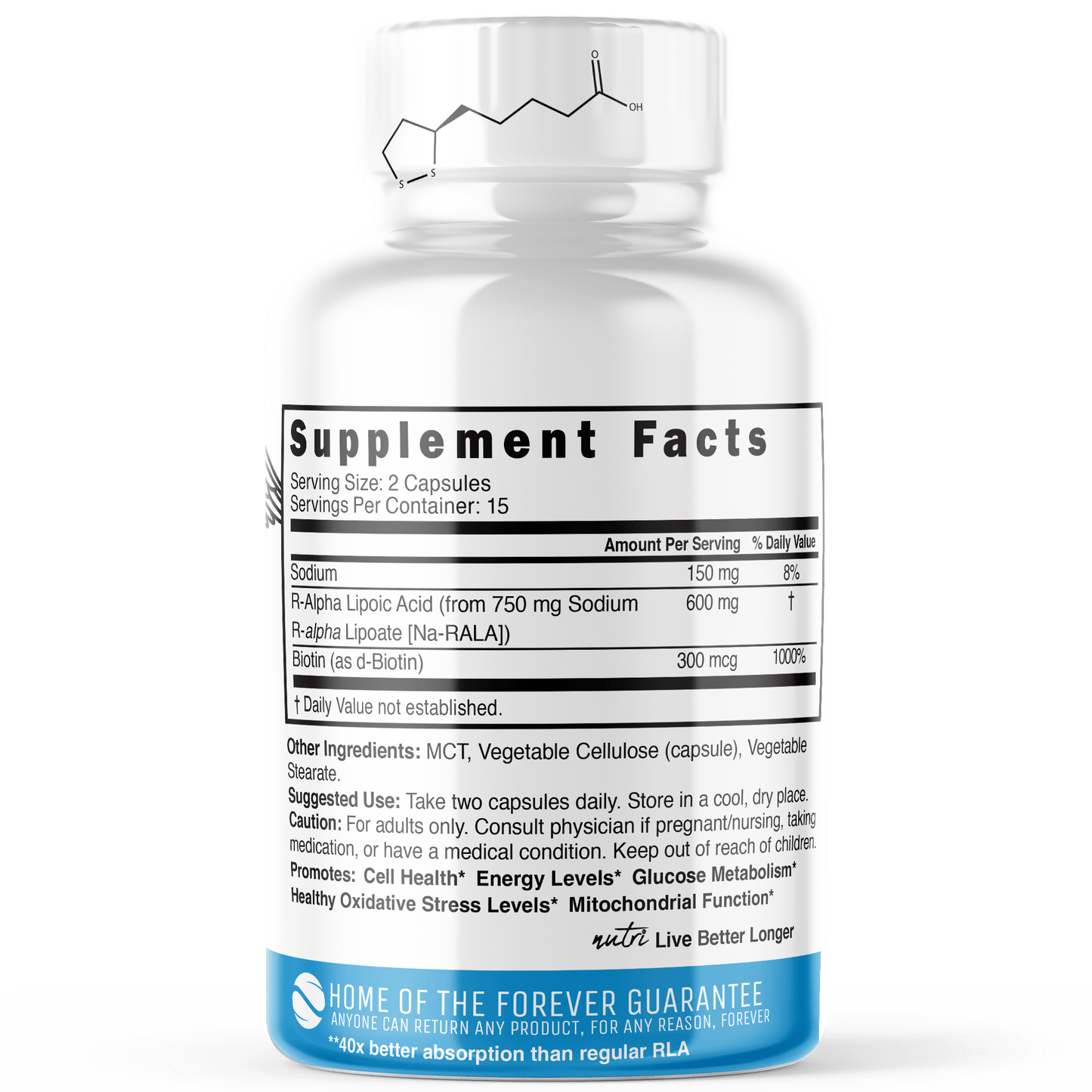 R Alpha Lipoic Acid 600mg Capsules with Biotin - Stabilized Active Form of ALA - 30 Vegan Capsules - Tree Spirit Wellness