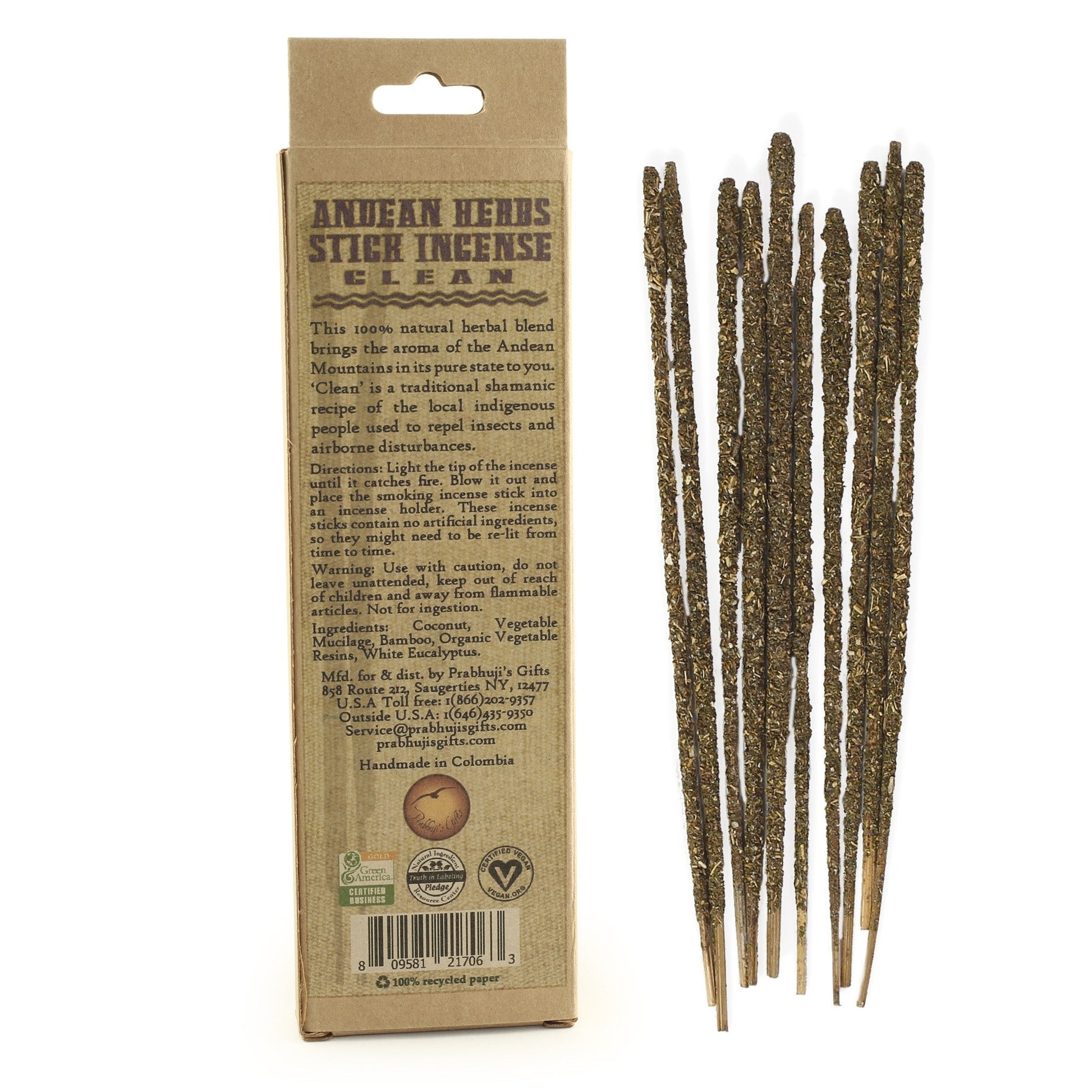 Smudging Incense - Clean - Andean Herbs Incense Sticks - Environmental Cleansing - Tree Spirit Wellness