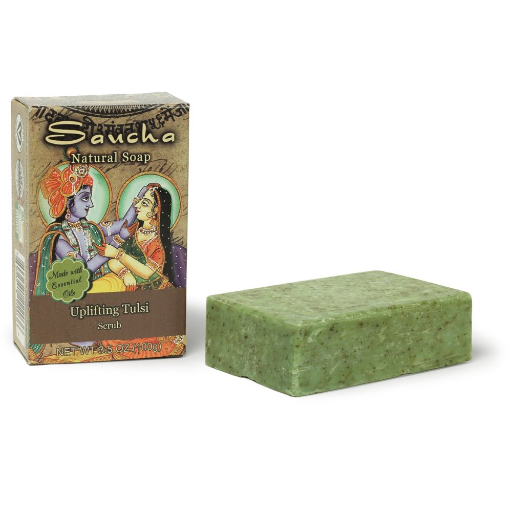 Soap Bar Saucha - Natural Uplifting Tulsi Scrub - 3.5 oz (100g) - Tree Spirit Wellness