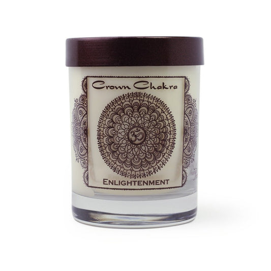 Soy Candle for Chakra Meditation Scented with Essential Oils | Crown Chakra Sahasrara | Lotus Flower | Enlightenment - 10.5oz - Tree Spirit Wellness