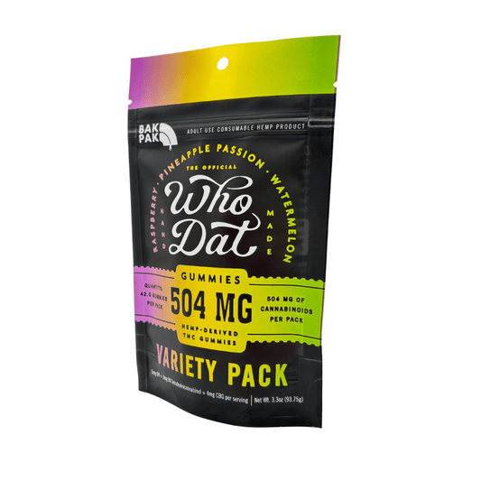 Who Dat 504mg THC+CBG Variety Pack (box of 10) (NOT AVAILABLE THROUGH DISTRIBUTION) - Tree Spirit Wellness