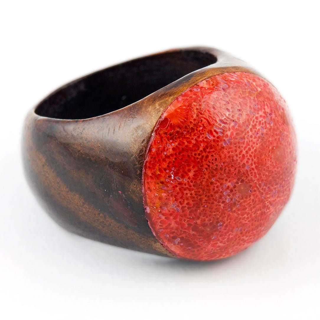 Wooden Ring - Red Coral - Tree Spirit Wellness