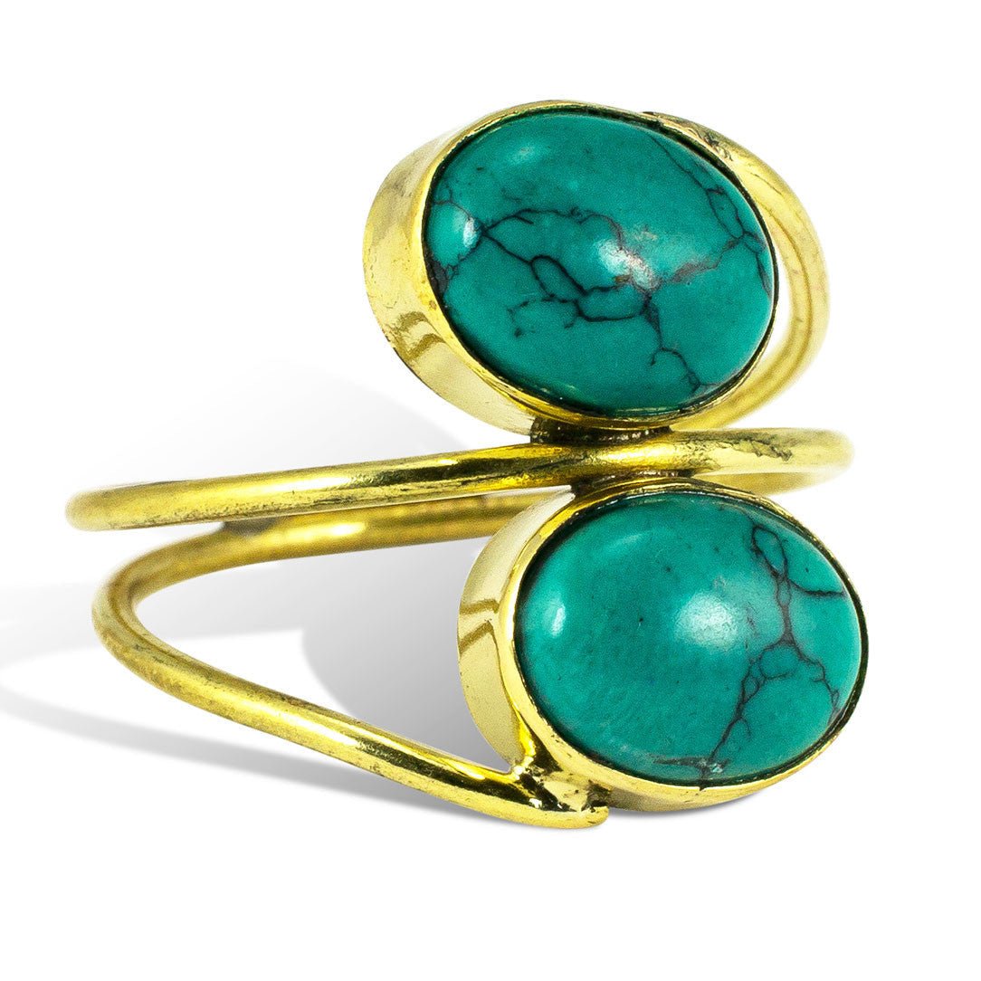 Wrapped Double Turquoise Ring - Brass - Tree Spirit Wellness