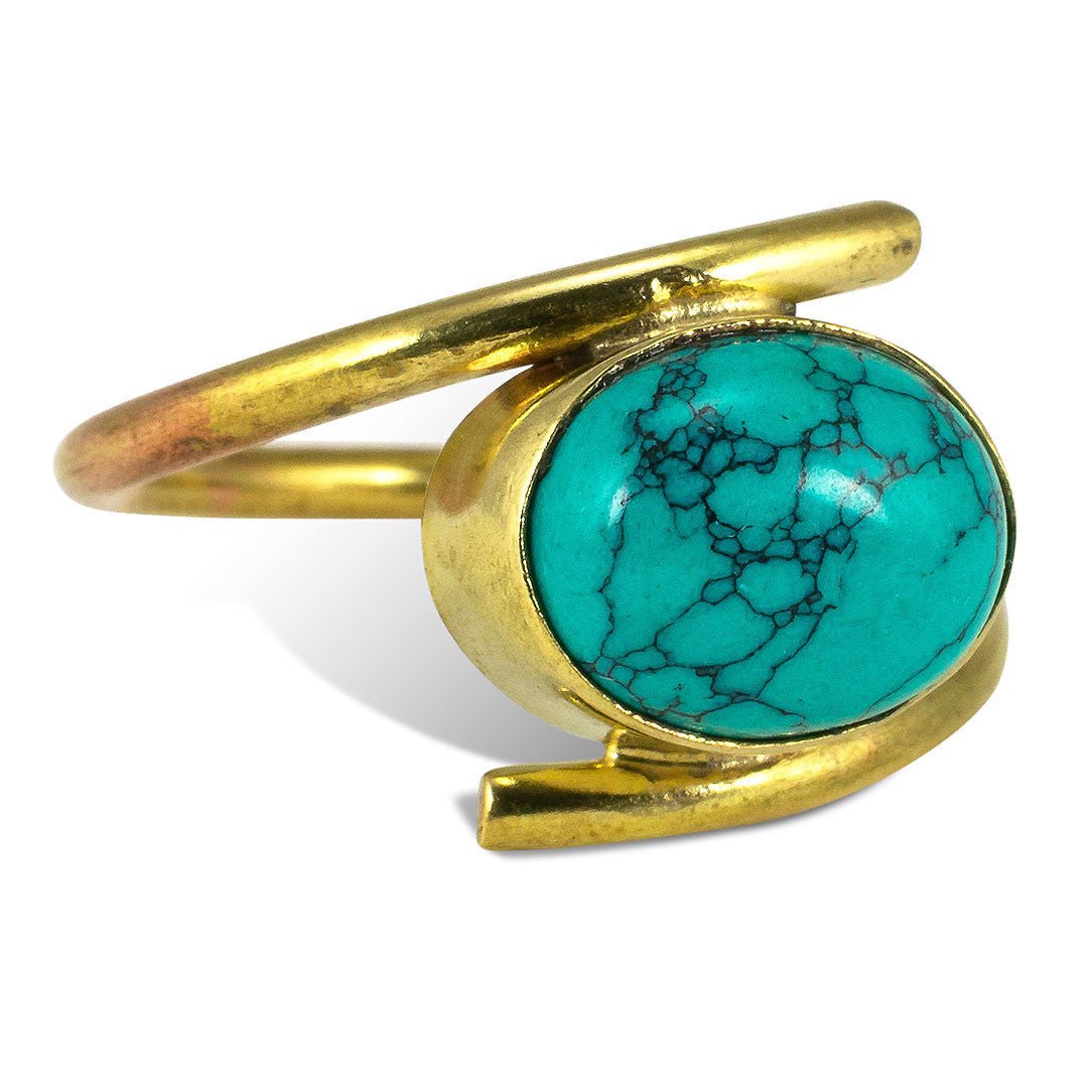 Wrapped Turquoise Ring - Brass - Tree Spirit Wellness